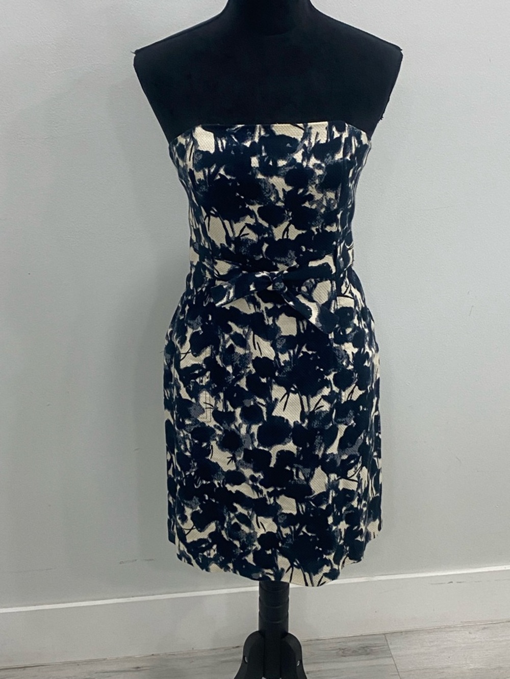 Banana Republic Navy and Cream Strapless Floral Sheath Dress